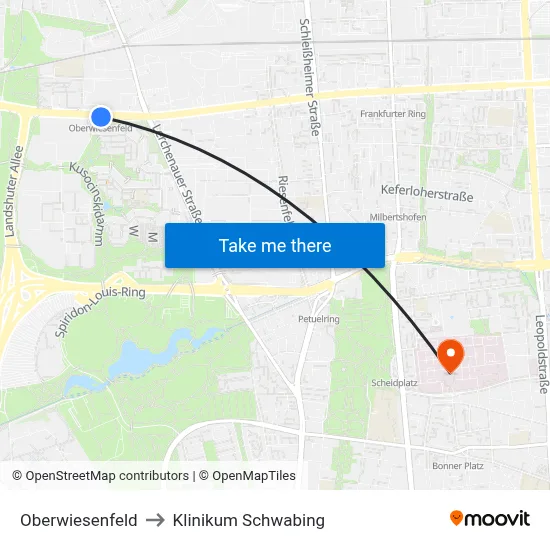 Oberwiesenfeld to Klinikum Schwabing map
