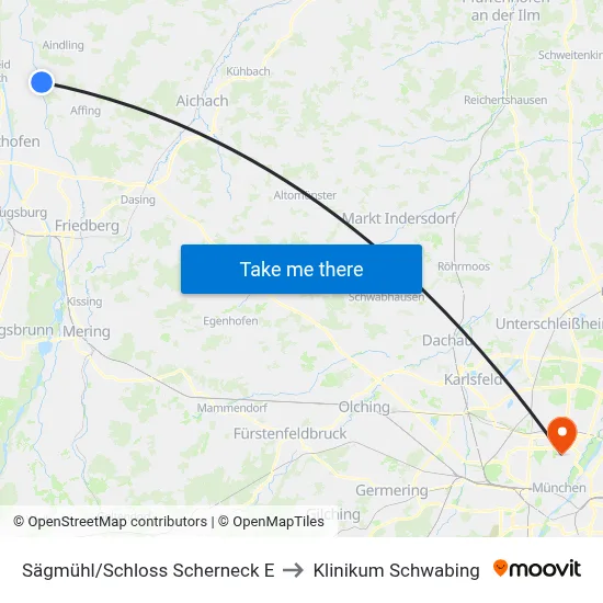 Sägmühl/Schloss Scherneck E to Klinikum Schwabing map