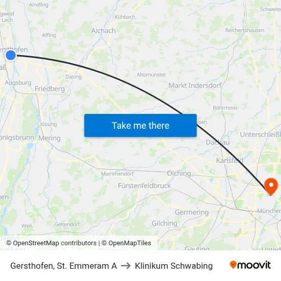 Gersthofen, St. Emmeram A to Klinikum Schwabing map
