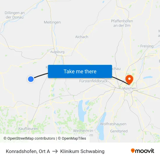 Konradshofen, Ort A to Klinikum Schwabing map