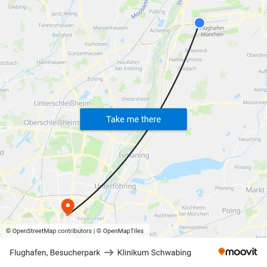 Flughafen, Besucherpark to Klinikum Schwabing map