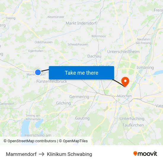 Mammendorf to Klinikum Schwabing map