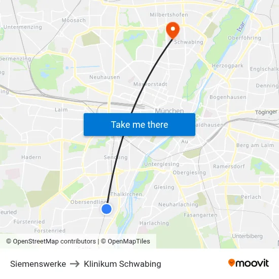 Siemenswerke to Klinikum Schwabing map