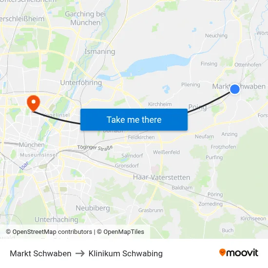 Markt Schwaben to Klinikum Schwabing map