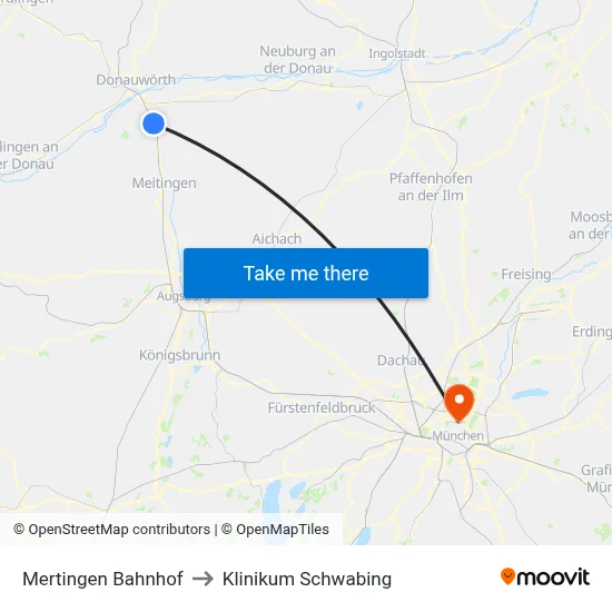 Mertingen Bahnhof to Klinikum Schwabing map