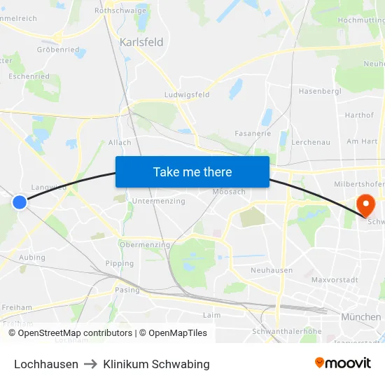 Lochhausen to Klinikum Schwabing map