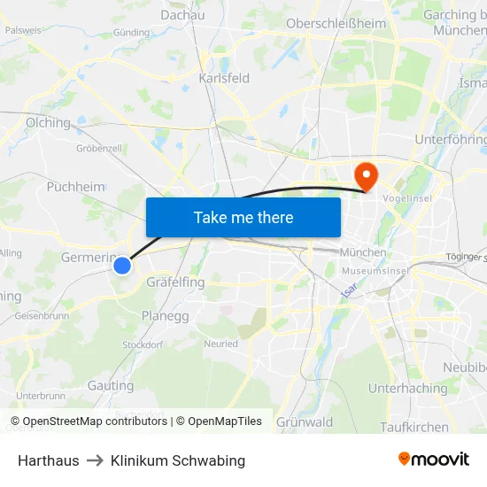 Harthaus to Klinikum Schwabing map