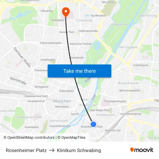 Rosenheimer Platz to Klinikum Schwabing map