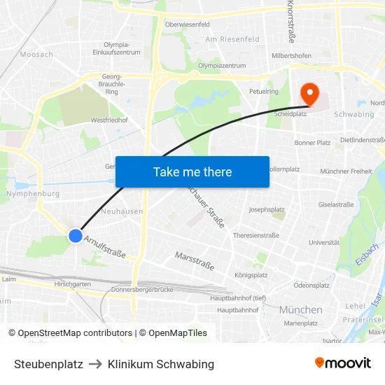 Steubenplatz to Klinikum Schwabing map