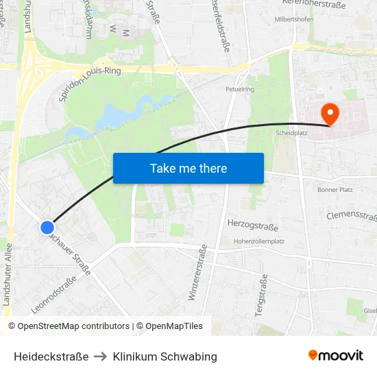 Heideckstraße to Klinikum Schwabing map