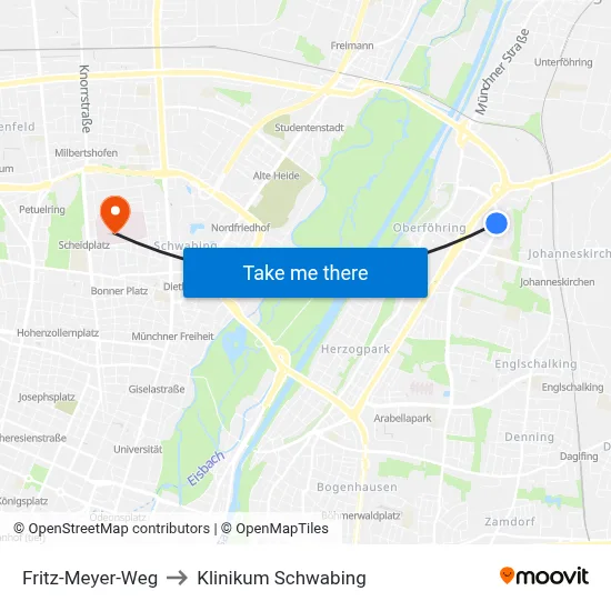 Fritz-Meyer-Weg to Klinikum Schwabing map
