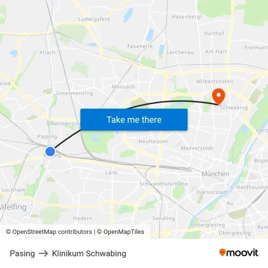 Pasing to Klinikum Schwabing map