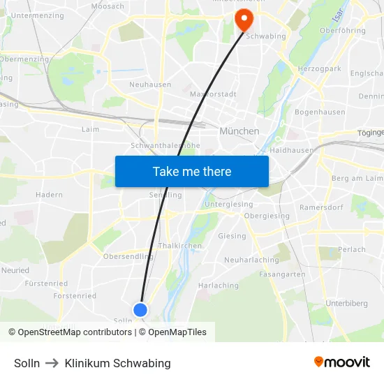 Solln to Klinikum Schwabing map