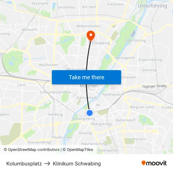 Kolumbusplatz to Klinikum Schwabing map