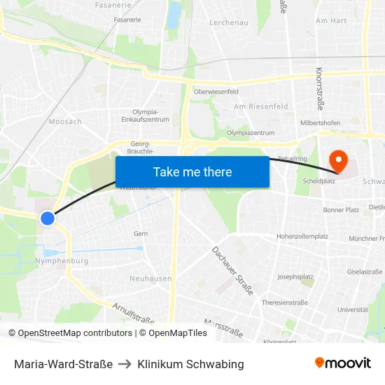 Maria-Ward-Straße to Klinikum Schwabing map