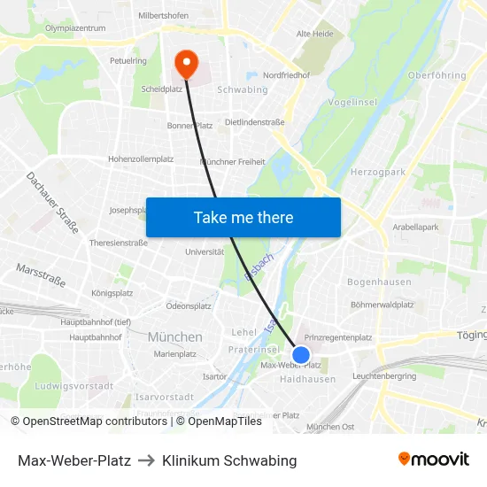 Max-Weber-Platz to Klinikum Schwabing map