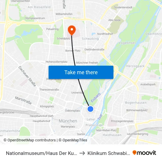 Nationalmuseum/Haus Der Kunst to Klinikum Schwabing map