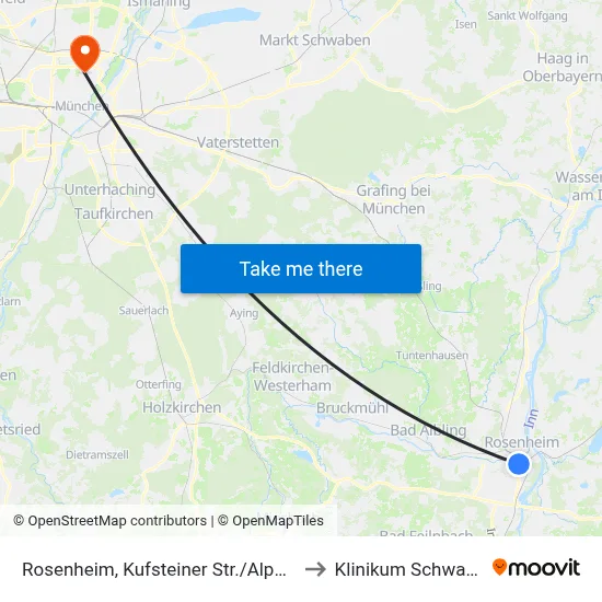 Rosenheim, Kufsteiner Str./Alpenweg to Klinikum Schwabing map