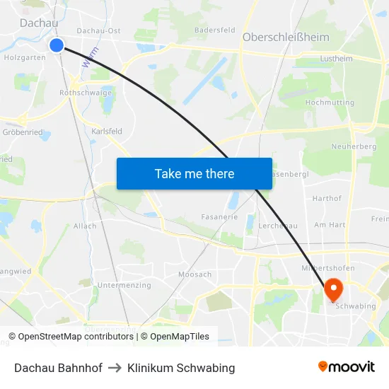 Dachau Bahnhof to Klinikum Schwabing map