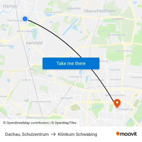 Dachau, Schulzentrum to Klinikum Schwabing map