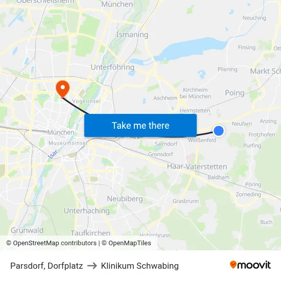 Parsdorf, Dorfplatz to Klinikum Schwabing map