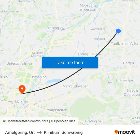 Amelgering, Ort to Klinikum Schwabing map
