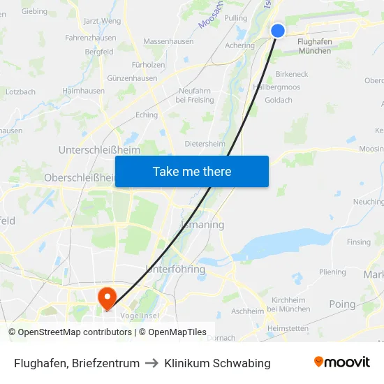 Flughafen, Briefzentrum to Klinikum Schwabing map
