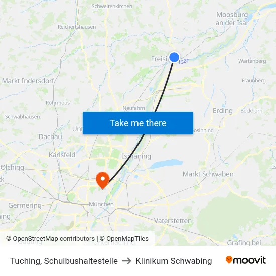 Tuching, Schulbushaltestelle to Klinikum Schwabing map