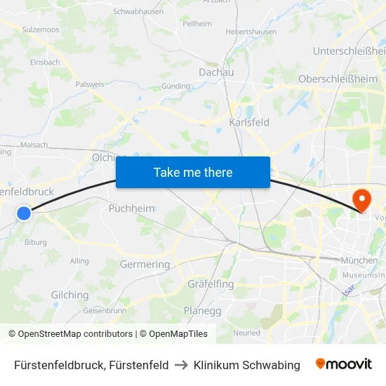 Fürstenfeldbruck, Fürstenfeld to Klinikum Schwabing map