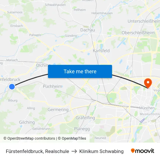 Fürstenfeldbruck, Realschule to Klinikum Schwabing map