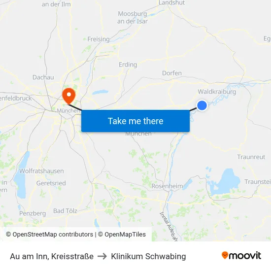 Au am Inn, Kreisstraße to Klinikum Schwabing map