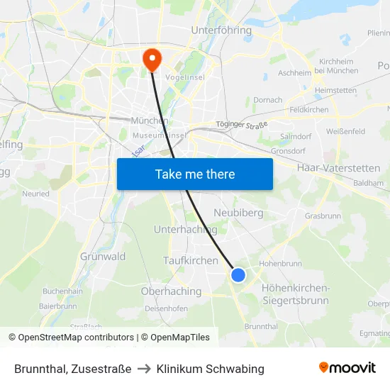 Brunnthal, Zusestraße to Klinikum Schwabing map