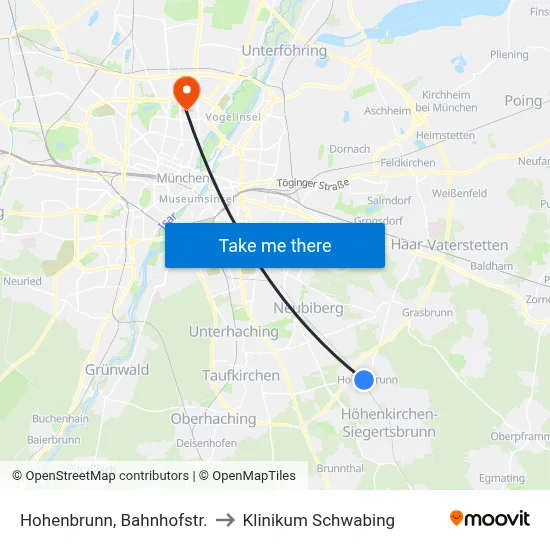Hohenbrunn, Bahnhofstr. to Klinikum Schwabing map