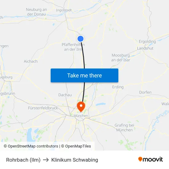 Rohrbach (Ilm) to Klinikum Schwabing map