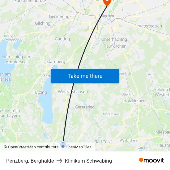 Penzberg, Berghalde to Klinikum Schwabing map