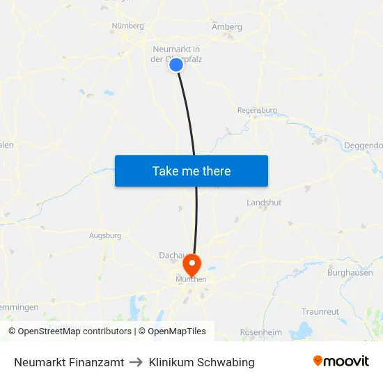 Neumarkt Finanzamt to Klinikum Schwabing map