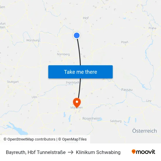 Bayreuth, Hbf Tunnelstraße to Klinikum Schwabing map
