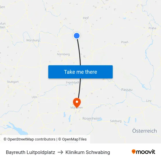 Bayreuth Luitpoldplatz to Klinikum Schwabing map