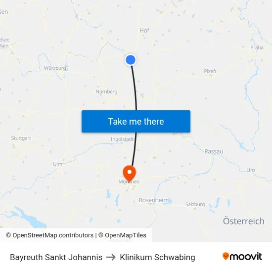 Bayreuth Sankt Johannis to Klinikum Schwabing map