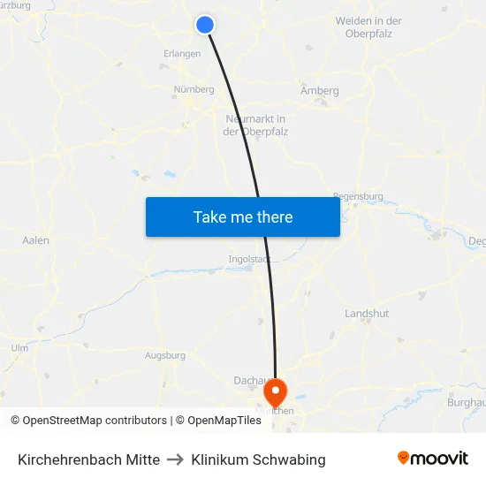Kirchehrenbach Mitte to Klinikum Schwabing map