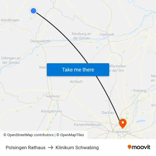 Polsingen Rathaus to Klinikum Schwabing map