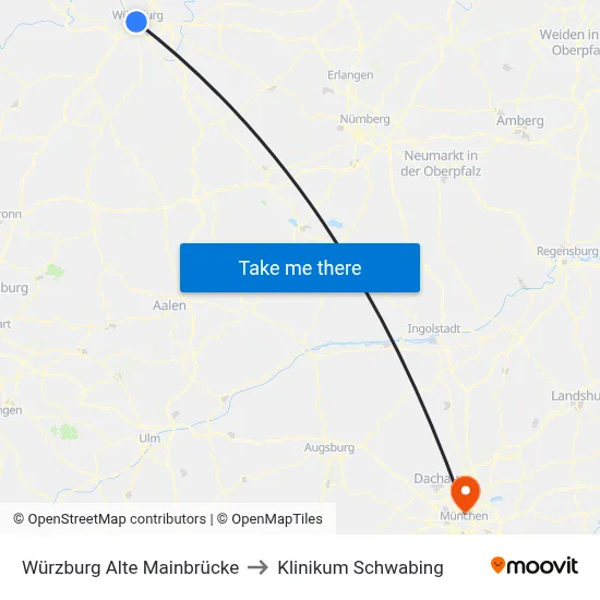 Würzburg Alte Mainbrücke to Klinikum Schwabing map