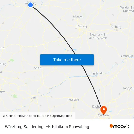 Würzburg Sanderring to Klinikum Schwabing map