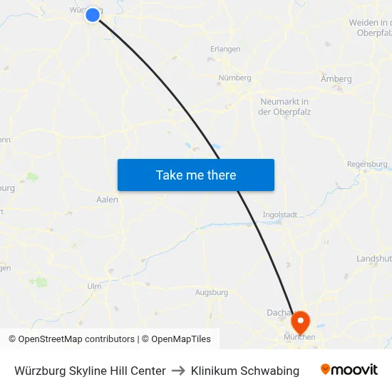 Würzburg Skyline Hill Center to Klinikum Schwabing map
