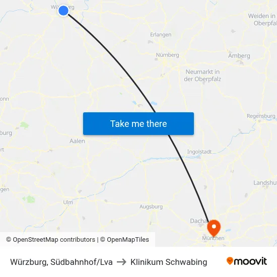 Würzburg, Südbahnhof/Lva to Klinikum Schwabing map