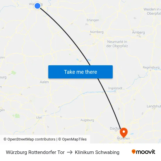 Würzburg Rottendorfer Tor to Klinikum Schwabing map
