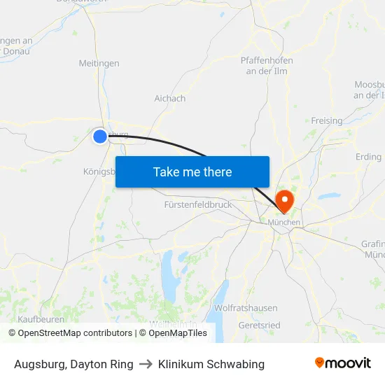 Augsburg, Dayton Ring to Klinikum Schwabing map