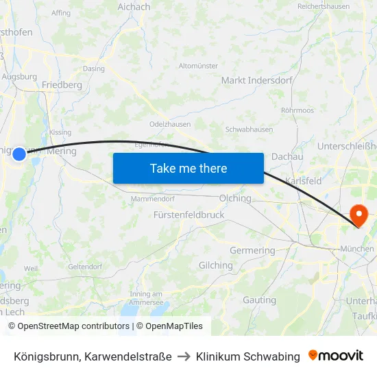Königsbrunn, Karwendelstraße to Klinikum Schwabing map