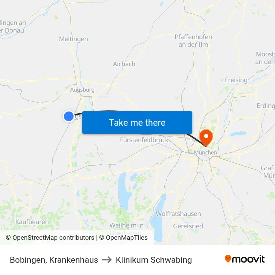 Bobingen, Krankenhaus to Klinikum Schwabing map