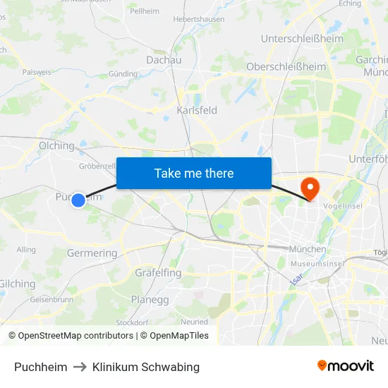 Puchheim to Klinikum Schwabing map